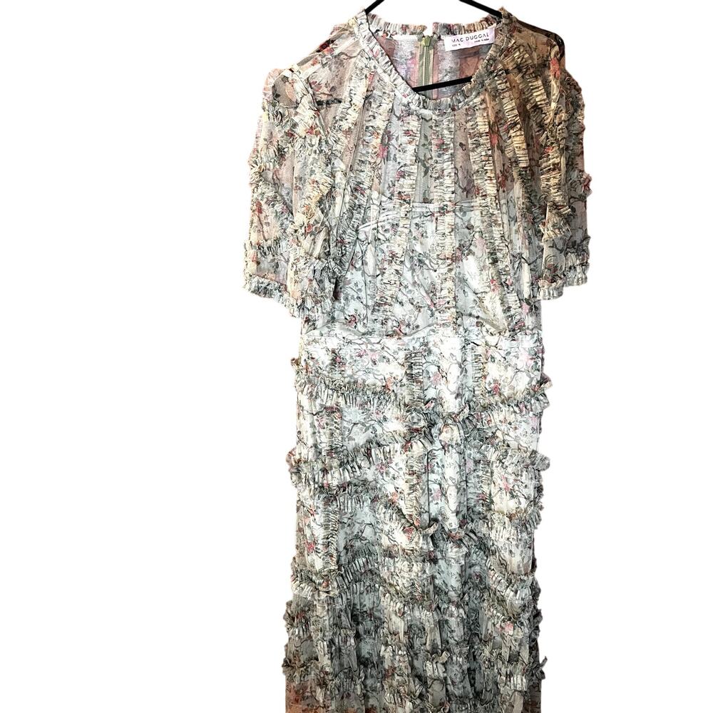 Mac Duggal Short-Sleeve Mesh Midi Dress – Green – Size 16 - Picture 4 of 5